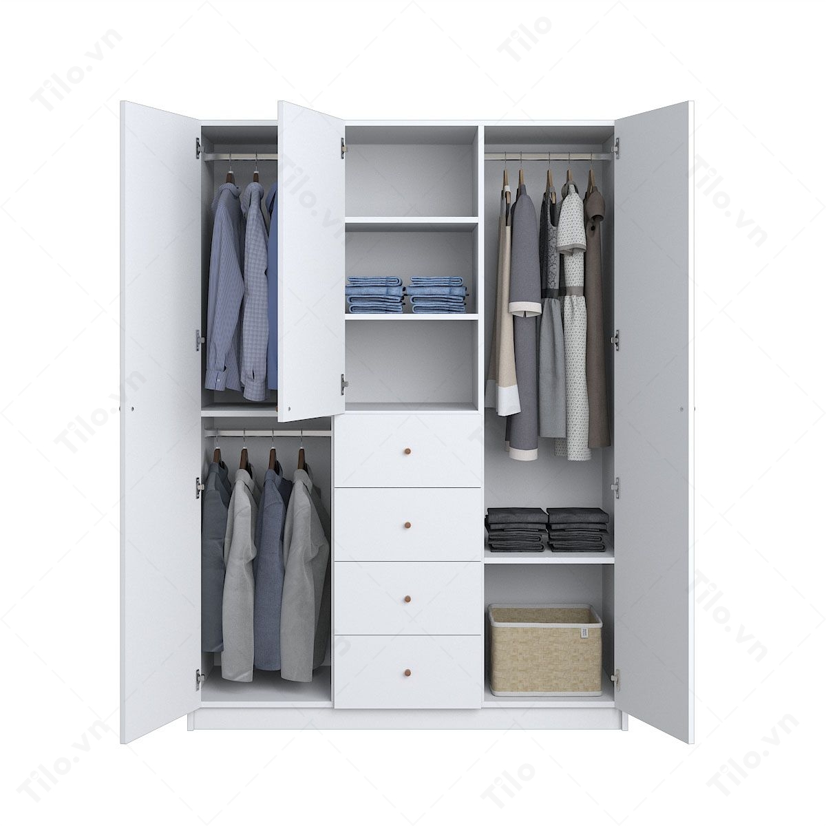 Tủ quần áo gỗ MDF màu trắng